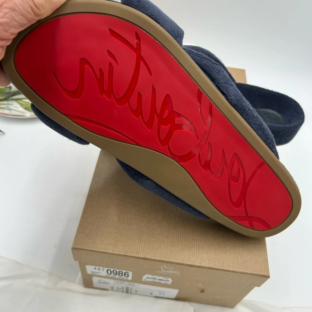 Men's Christian Louboutin BIZZU cross strap Terry cloth slide size 44 made Italy